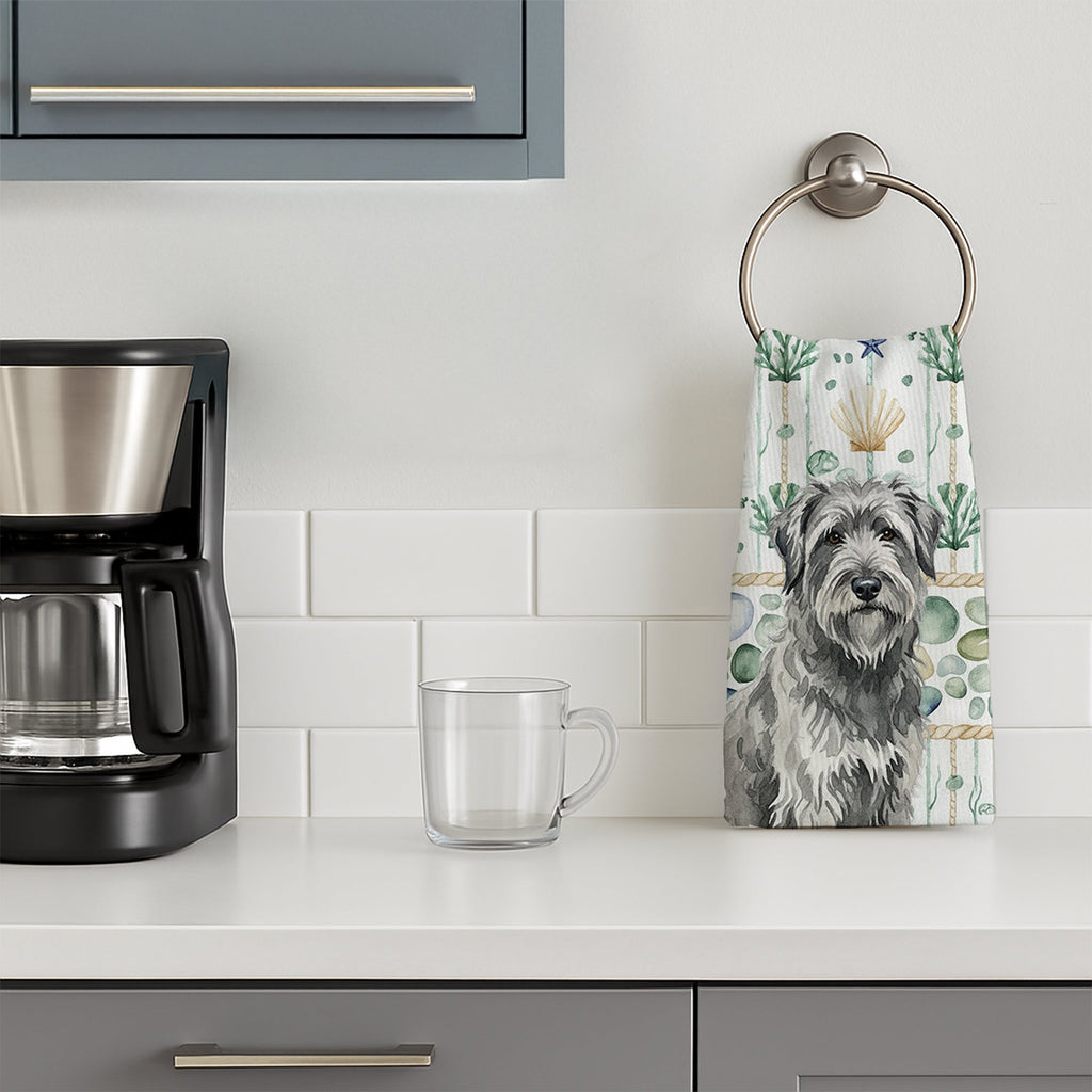 Gray Briard Coastal Sea Glass Kitchen Towel Velour Plush Front and Cotton Loop Back Machine Washable