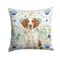 Liver and White Brittany Coastal Sea Glass Decorative Throw Pillow 14x14 Indoor Outdoor Accent Cushion, Fabric Cover with Insert for Sofa, Bed, Porch & Living Room