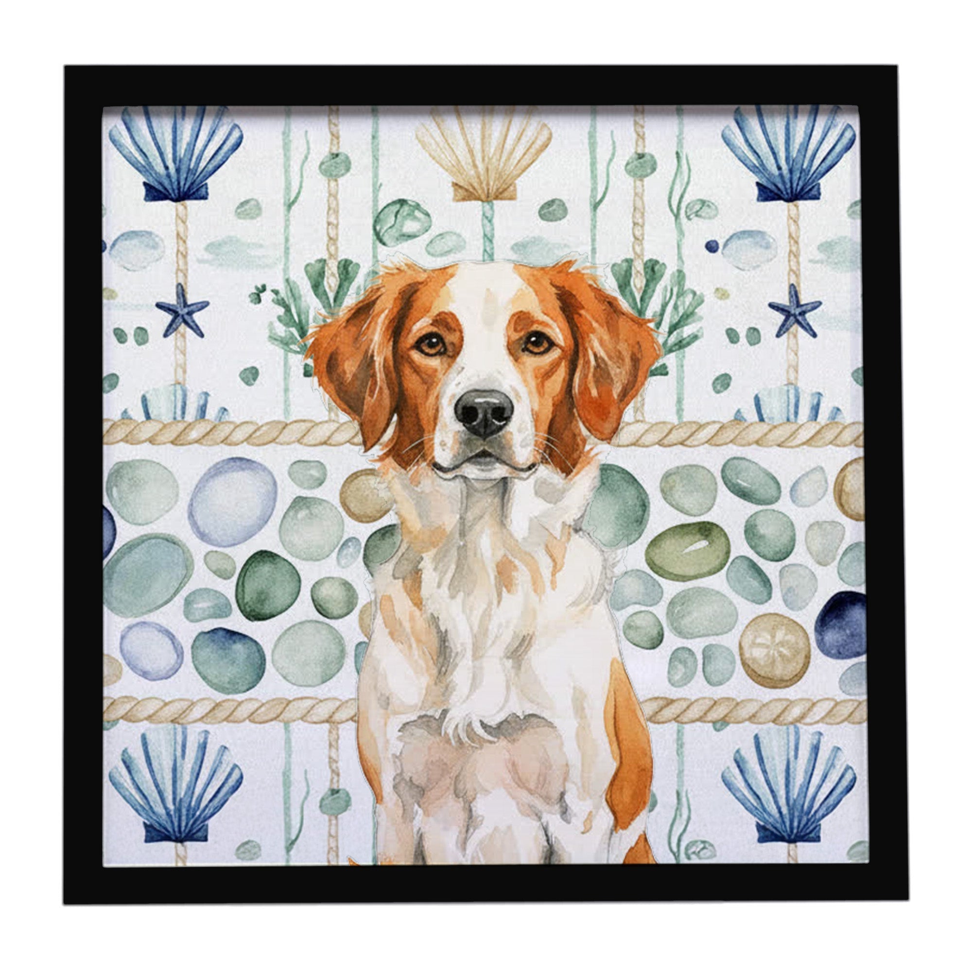 Orange and White Brittany Coastal Sea Glass Framed Metal Print Bathroom, Kitchen, Office, Home Decor Wall Art Ready to Hang, Square, 8X8