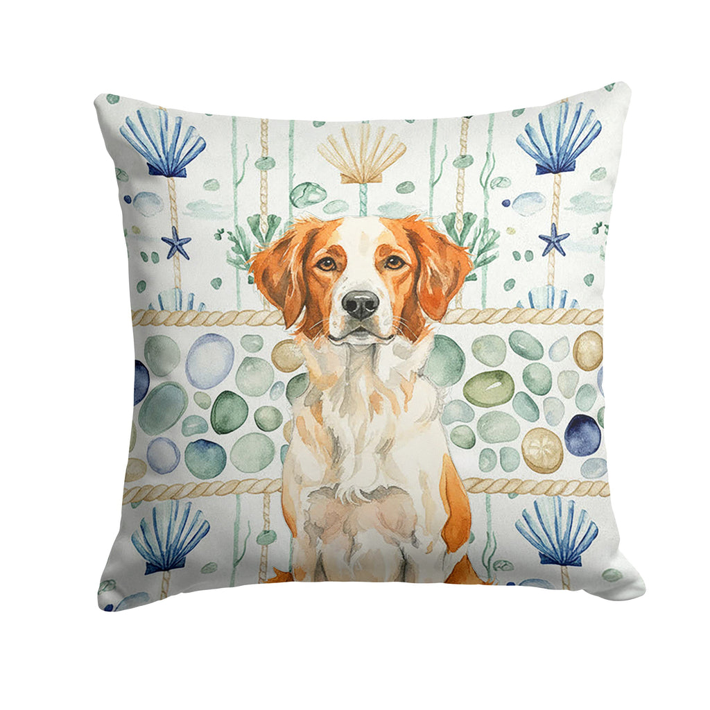Orange and White Brittany Coastal Sea Glass Decorative Throw Pillow 18x18 Indoor Outdoor Accent Cushion, Fabric Cover with Insert for Sofa, Bed, Porch & Living Room