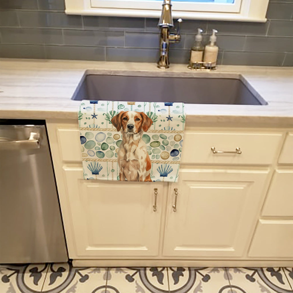 Roan Brittany Coastal Sea Glass Kitchen Towel Velour Plush Front and Cotton Loop Back Machine Washable