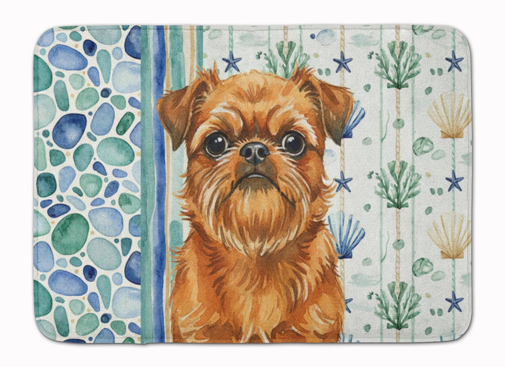 Belge Brussels Griffon Coastal Sea Glass Memory Foam Kitchen Mat Machine Washable Anti-Fatigue Cushion Comfort Bath or Kitchen Rug