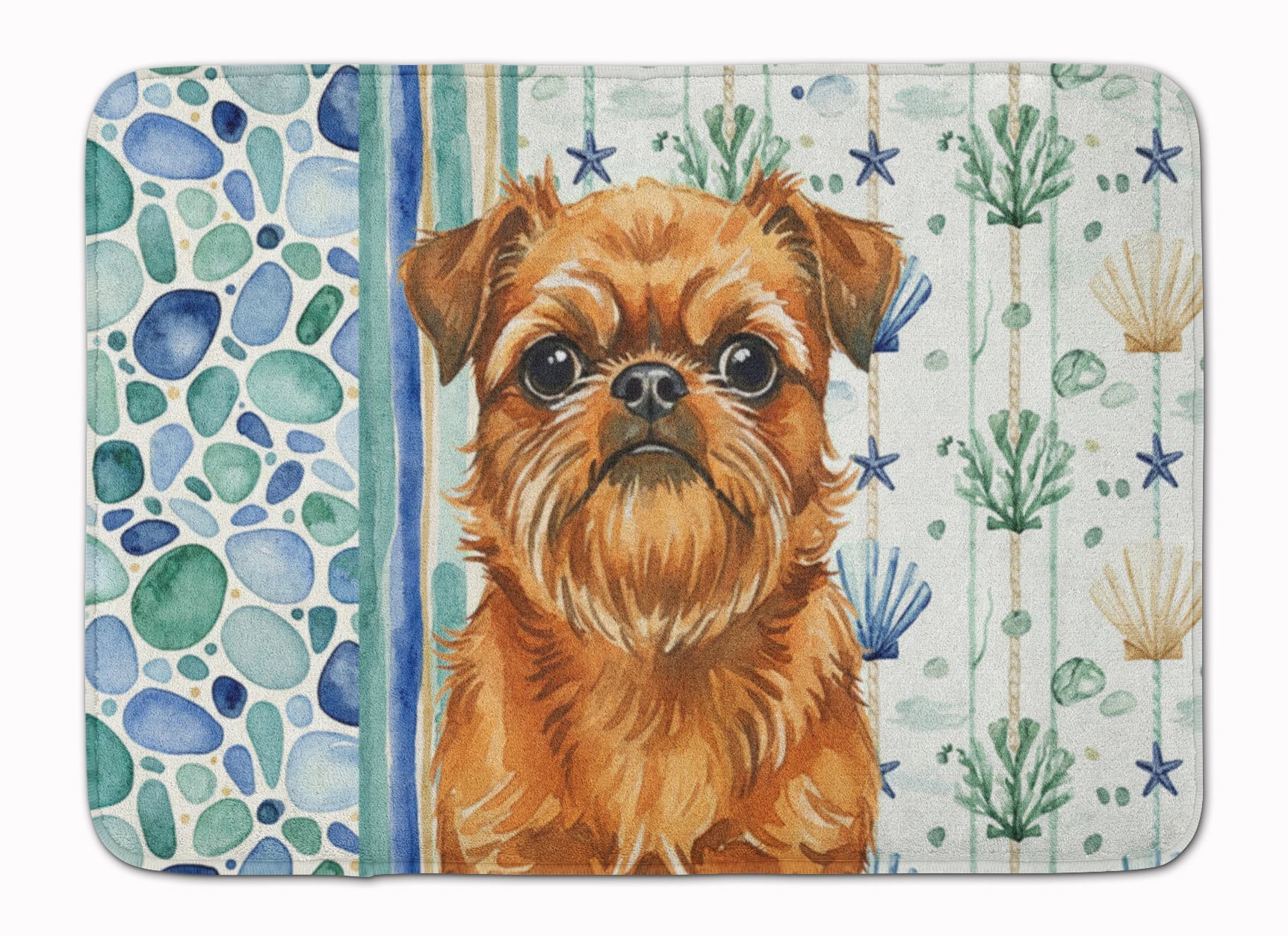 Belge Brussels Griffon Coastal Sea Glass Memory Foam Kitchen Mat Machine Washable Anti-Fatigue Cushion Comfort Bath or Kitchen Rug