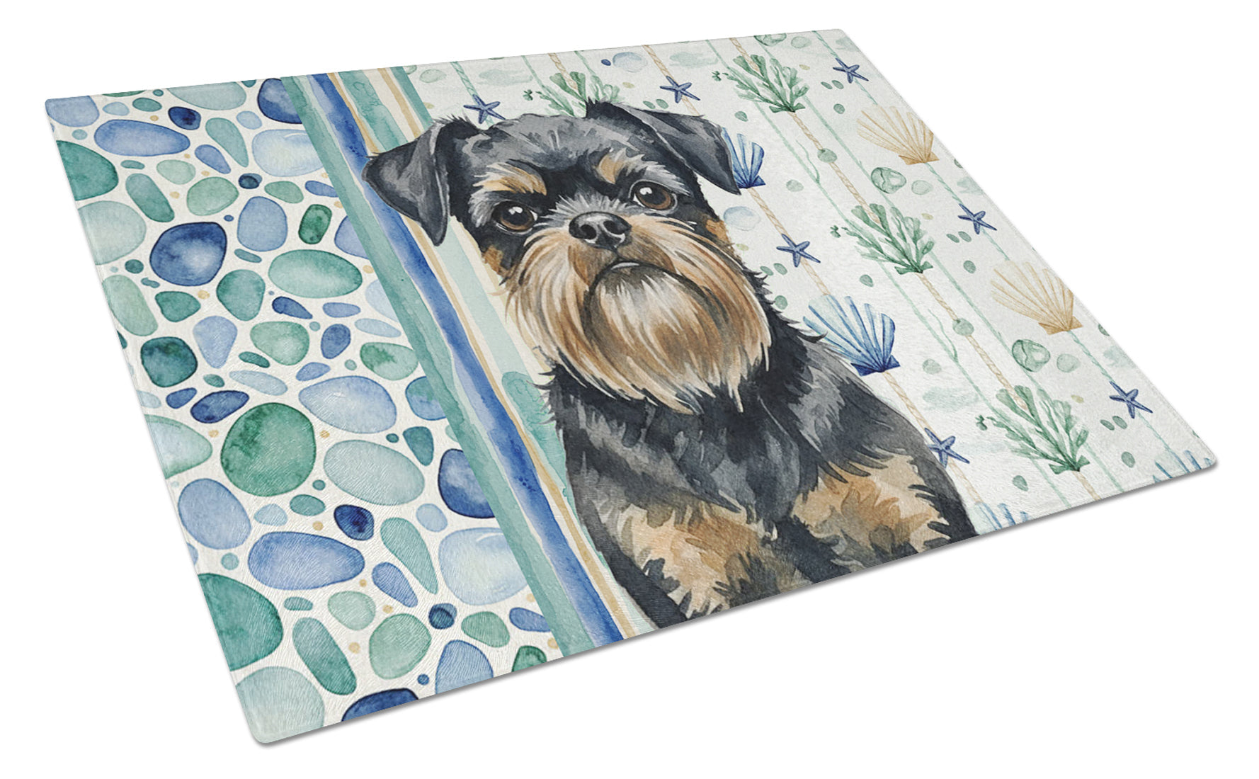 Black and Tan Brussels Griffon Coastal Sea Glass Cutting Board Tempered Glass Kitchen Cutting Surface, Heat Resistant Chopping, Non-Slip Feet, Food Prep & Serving