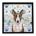 Brindle and White Bull Terrier Coastal Sea Glass Framed Metal Print Bathroom, Kitchen, Office, Home Decor Wall Art Ready to Hang, Square, 8X8