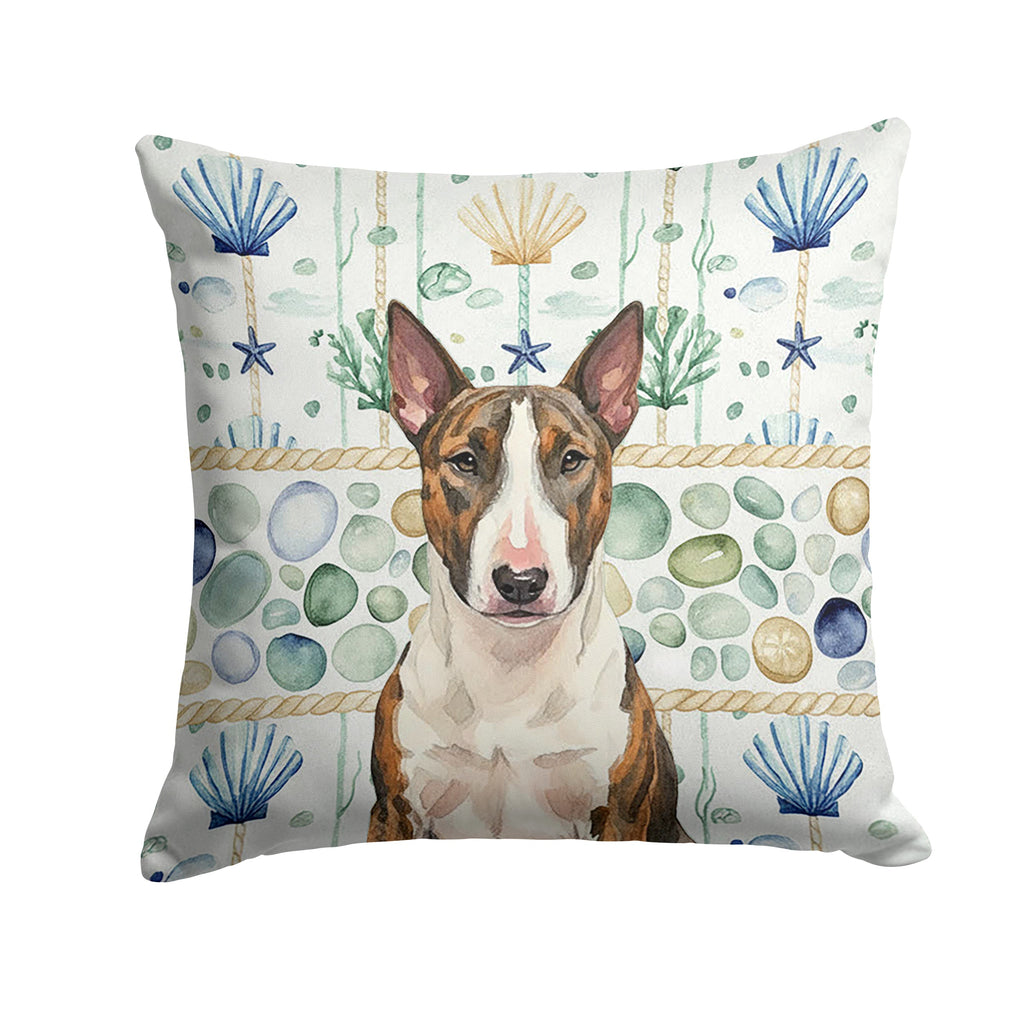 Brindle and White Bull Terrier Coastal Sea Glass Decorative Throw Pillow 18x18 Indoor Outdoor Accent Cushion, Fabric Cover with Insert for Sofa, Bed, Porch & Living Room