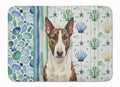 Brindle and White Bull Terrier Coastal Sea Glass Memory Foam Kitchen Mat Machine Washable Anti-Fatigue Cushion Comfort Bath or Kitchen Rug