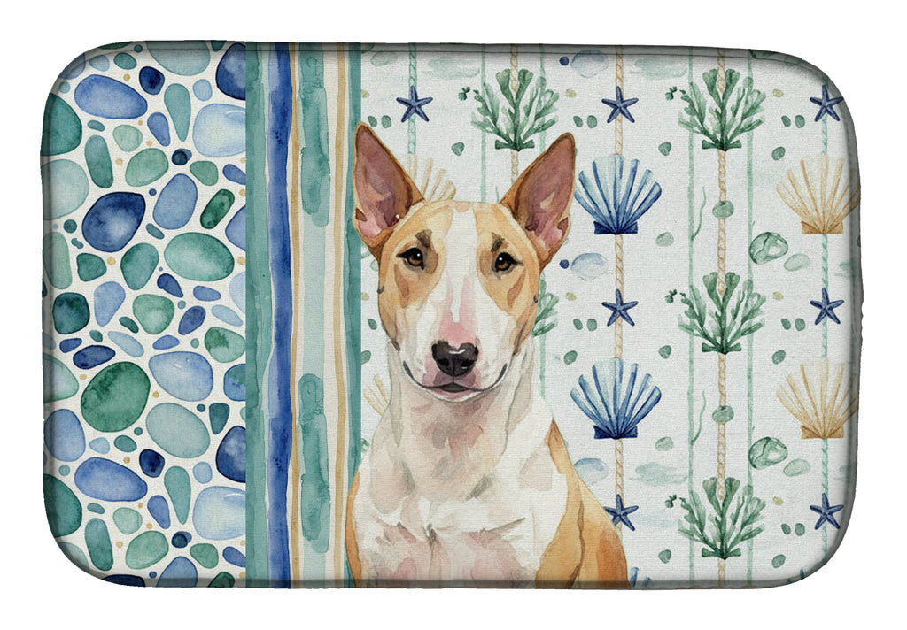 Fawn and White Bull Terrier Coastal Sea Glass Dish Drying Mat Absorbent Dish Drying Mat Pad for Kitchen Counter Dish Drainer Mat for Countertop, 14 x 21", Multicolor