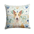 Fawn and White Bull Terrier Coastal Sea Glass Decorative Throw Pillow 18x18 Indoor Outdoor Accent Cushion, Fabric Cover with Insert for Sofa, Bed, Porch & Living Room
