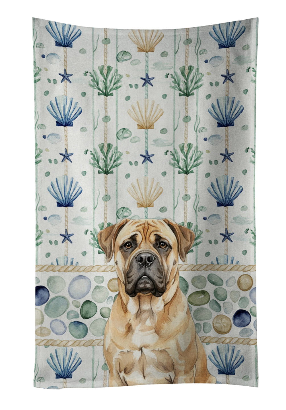 Bullmastiff Coastal Sea Glass Kitchen Towel Velour Plush Front and Cotton Loop Back Machine Washable
