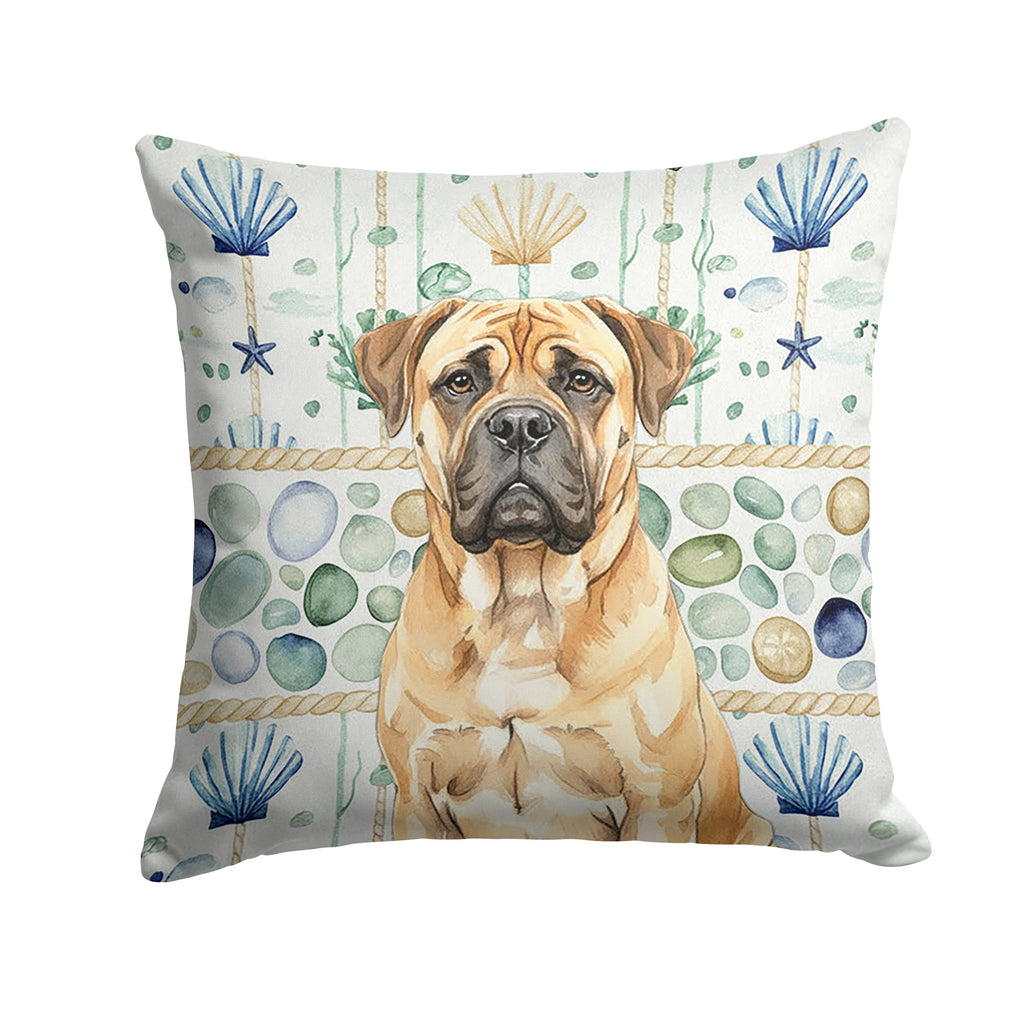 Bullmastiff Coastal Sea Glass Decorative Throw Pillow 14x14 Indoor Outdoor Accent Cushion, Fabric Cover with Insert for Sofa, Bed, Porch & Living Room