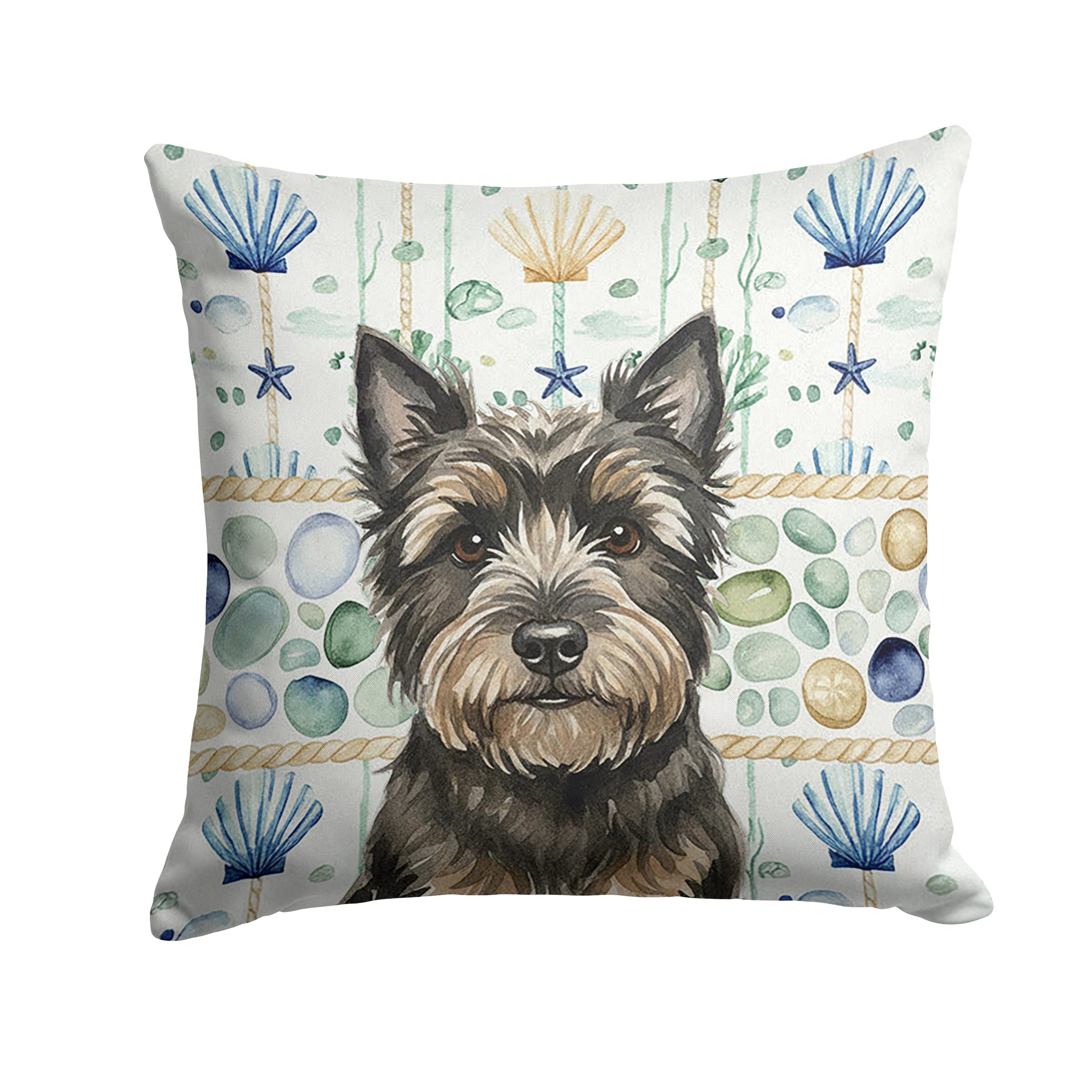 Black Cairn Terrier Coastal Sea Glass Decorative Throw Pillow 18x18 Indoor Outdoor Accent Cushion, Fabric Cover with Insert for Sofa, Bed, Porch & Living Room