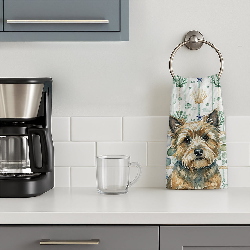 Cairn Terrier Coastal Sea Glass Kitchen Towel Velour Plush Front and Cotton Loop Back Machine Washable