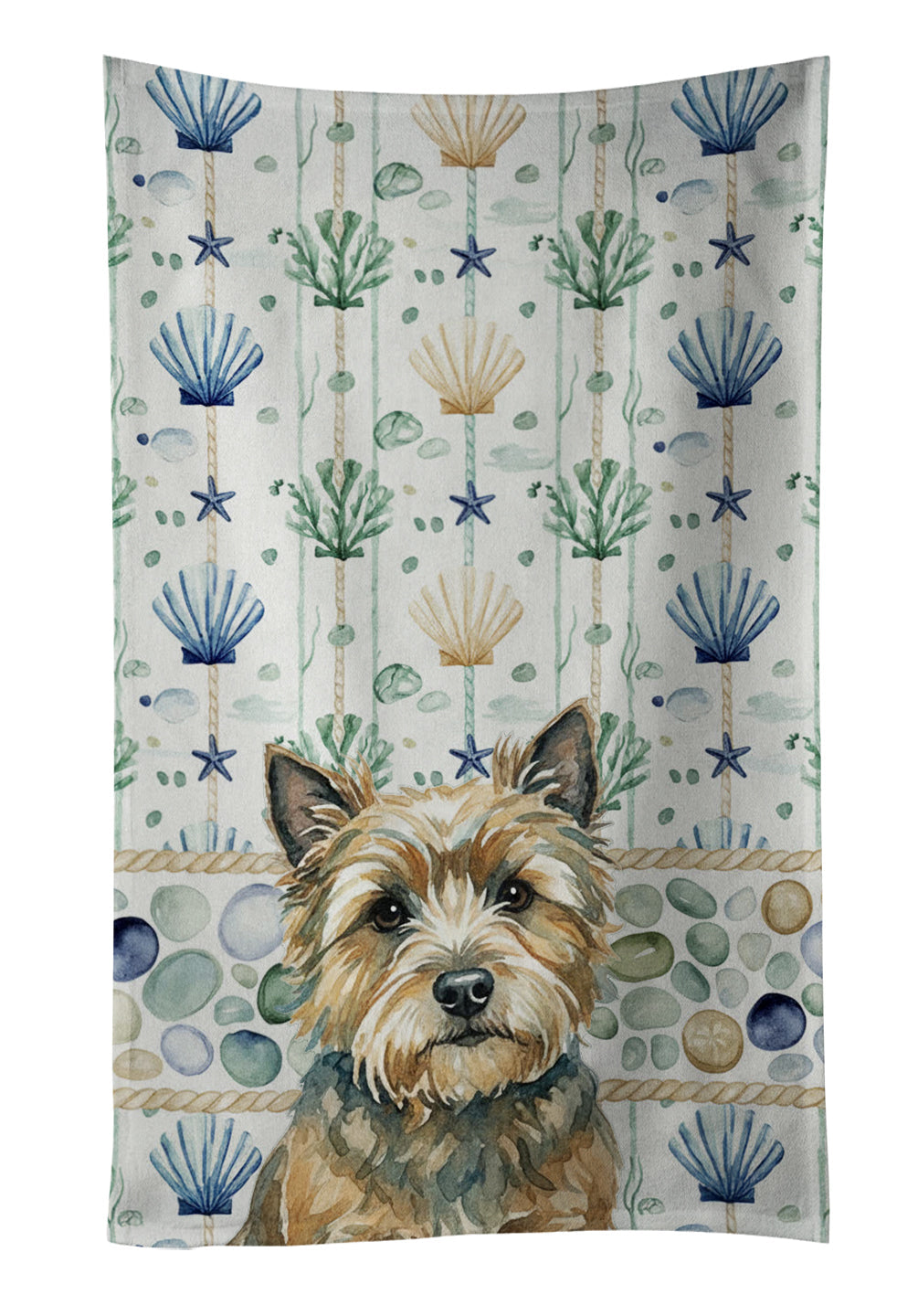Cairn Terrier Coastal Sea Glass Kitchen Towel Velour Plush Front and Cotton Loop Back Machine Washable