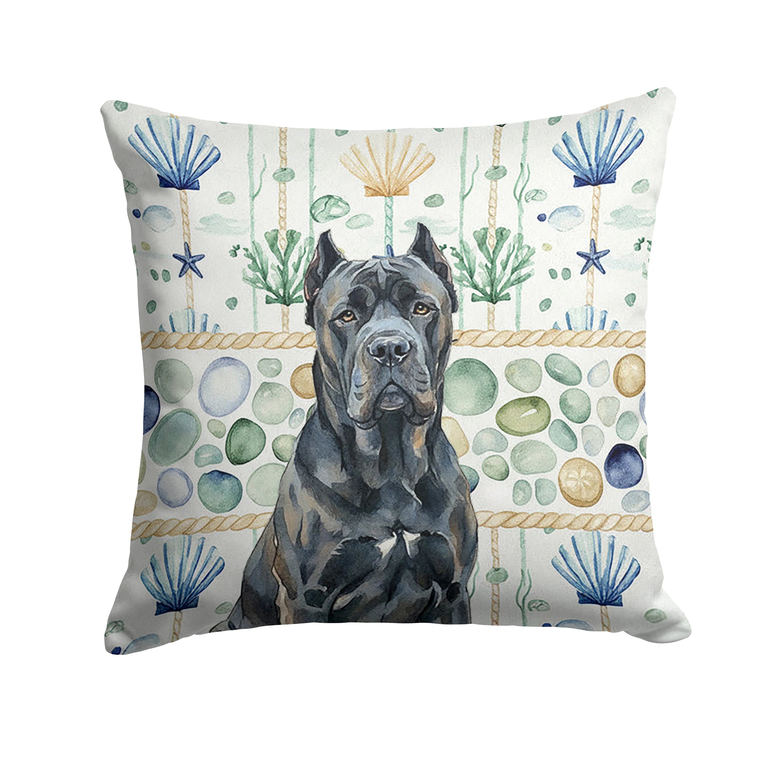 Cane Corso Coastal Sea Glass Decorative Throw Pillow 18x18 Indoor Outdoor Accent Cushion, Fabric Cover with Insert for Sofa, Bed, Porch & Living Room