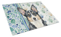 Black and White Cardigan Welsh Corgi Coastal Sea Glass Cutting Board Tempered Glass Kitchen Cutting Surface, Heat Resistant Chopping, Non-Slip Feet, Food Prep & Serving