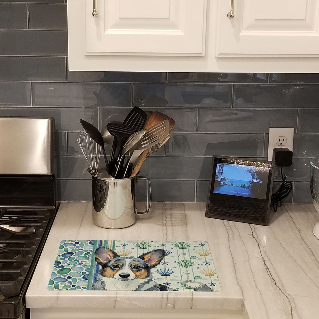 Blue Merle Cardigan Welsh Corgi Coastal Sea Glass Cutting Board Tempered Glass Kitchen Cutting Surface, Heat Resistant Chopping, Non-Slip Feet, Food Prep & Serving