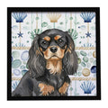 Black and Tan Cavalier Spaniel Coastal Sea Glass Framed Metal Print Bathroom, Kitchen, Office, Home Decor Wall Art Ready to Hang, Square, 8X8