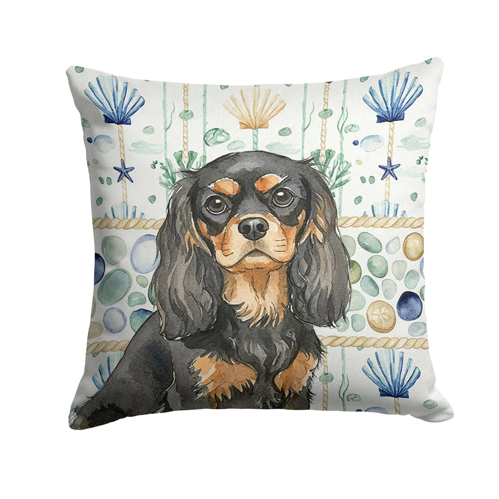 Black and Tan Cavalier Spaniel Coastal Sea Glass Decorative Throw Pillow 18x18 Indoor Outdoor Accent Cushion, Fabric Cover with Insert for Sofa, Bed, Porch & Living Room