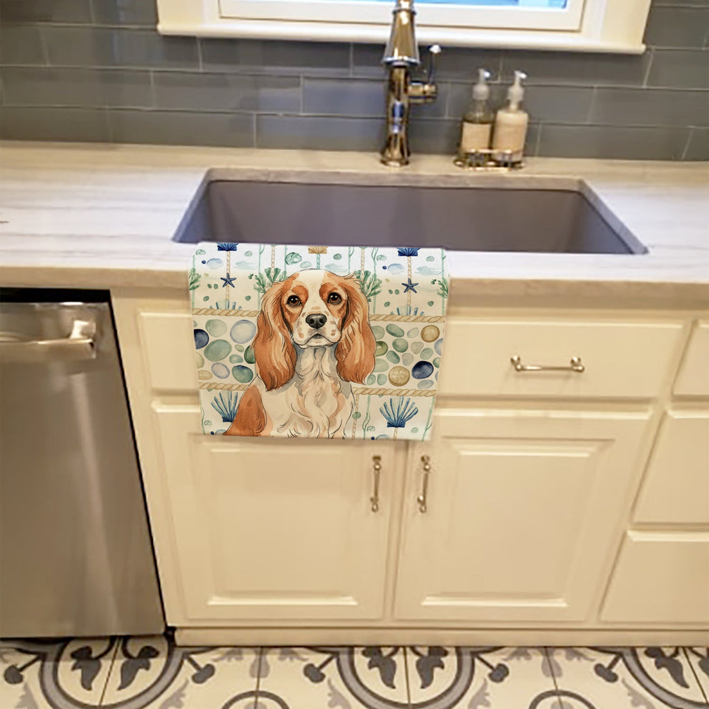 Blenheim Cavalier Spaniel Coastal Sea Glass Kitchen Towel Velour Plush Front and Cotton Loop Back Machine Washable