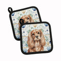 Ruby Cavalier Spaniel Coastal Sea Glass Pot Holder Set of 2 Heat Resistant Quilted Hot Pads 7.5 x 7.5 Inch, Insulated Kitchen Trivets for Cooking & Baking