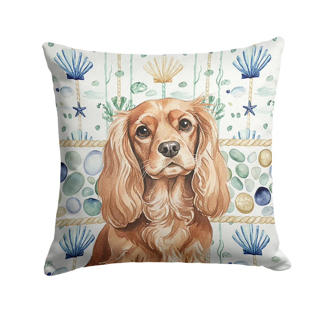 Ruby Cavalier Spaniel Coastal Sea Glass Decorative Throw Pillow 14x14 Indoor Outdoor Accent Cushion, Fabric Cover with Insert for Sofa, Bed, Porch & Living Room