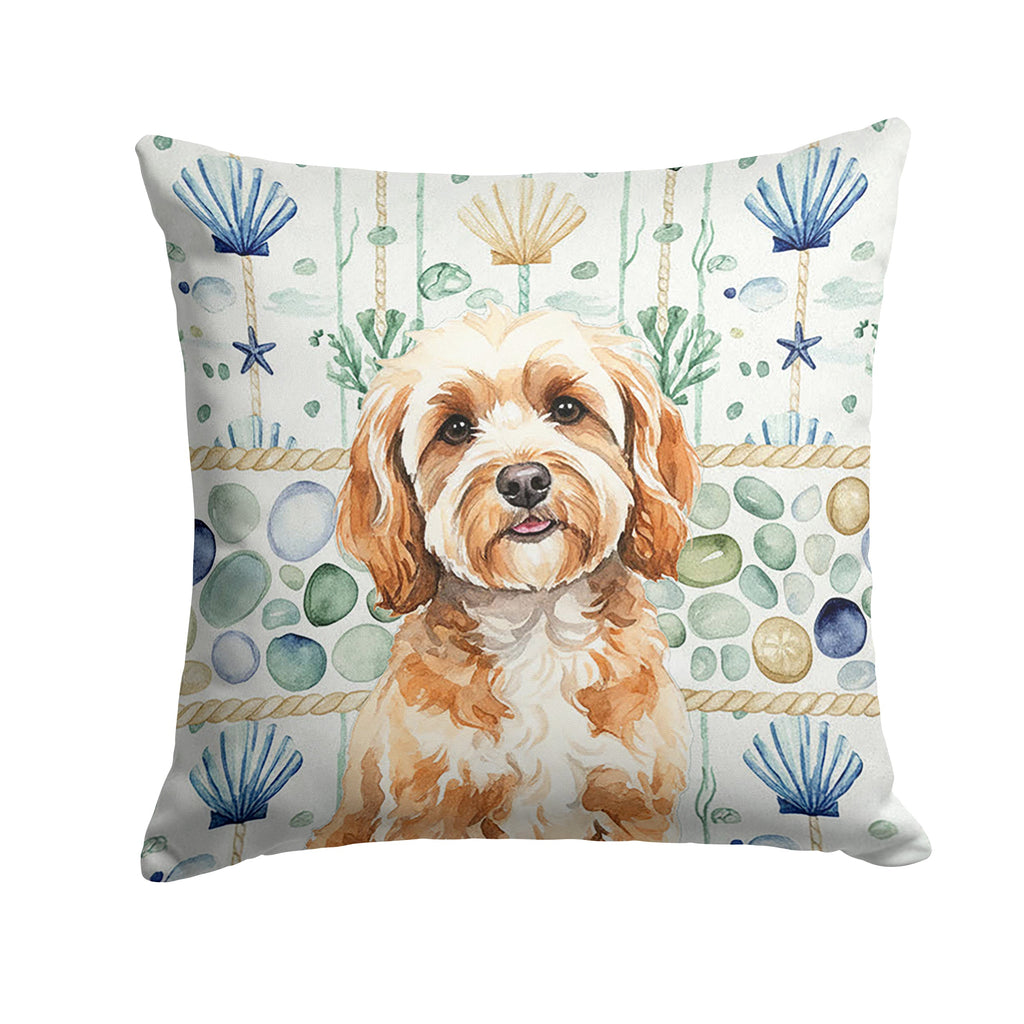 Cavapoo Coastal Sea Glass Decorative Throw Pillow 14x14 Indoor Outdoor Accent Cushion, Fabric Cover with Insert for Sofa, Bed, Porch & Living Room