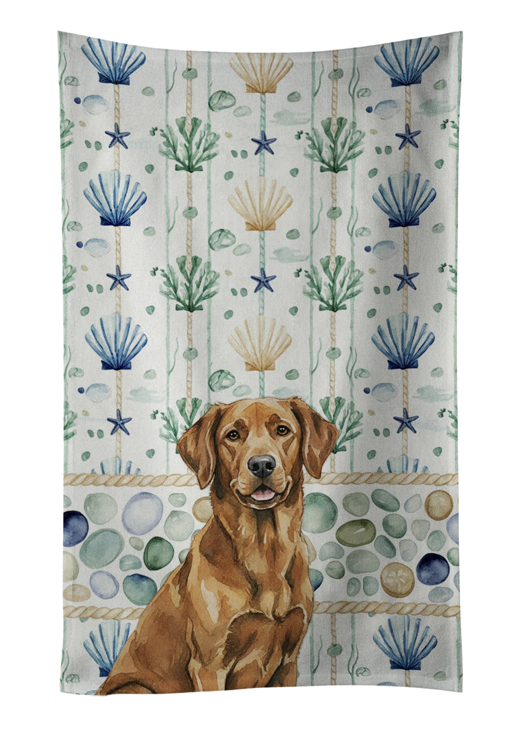 Chesapeake Bay Retriever Coastal Sea Glass Kitchen Towel Velour Plush Front and Cotton Loop Back Machine Washable