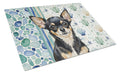 Black and Tan Chihuahua Coastal Sea Glass Cutting Board Tempered Glass Kitchen Cutting Surface, Heat Resistant Chopping, Non-Slip Feet, Food Prep & Serving