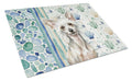 Hairless Mottled Pattern Chinese Crested Coastal Sea Glass Cutting Board Tempered Glass Kitchen Cutting Surface, Heat Resistant Chopping, Non-Slip Feet, Food Prep & Serving