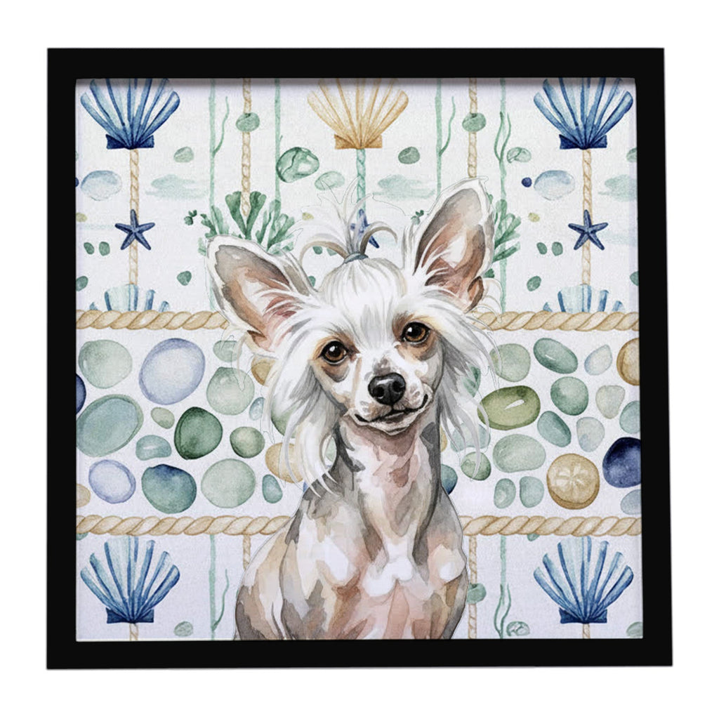 Hairless Mottled Pattern Chinese Crested Coastal Sea Glass Framed Metal Print Bathroom, Kitchen, Office, Home Decor Wall Art Ready to Hang, Square, 8X8