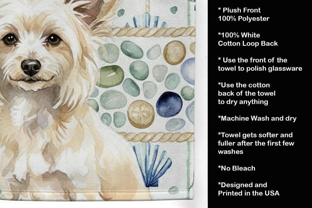 Powderpuff Chinese Crested Coastal Sea Glass Kitchen Towel Velour Plush Front and Cotton Loop Back Machine Washable