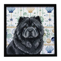 Black Chow Chow Coastal Sea Glass Framed Metal Print Bathroom, Kitchen, Office, Home Decor Wall Art Ready to Hang, Square, 8X8
