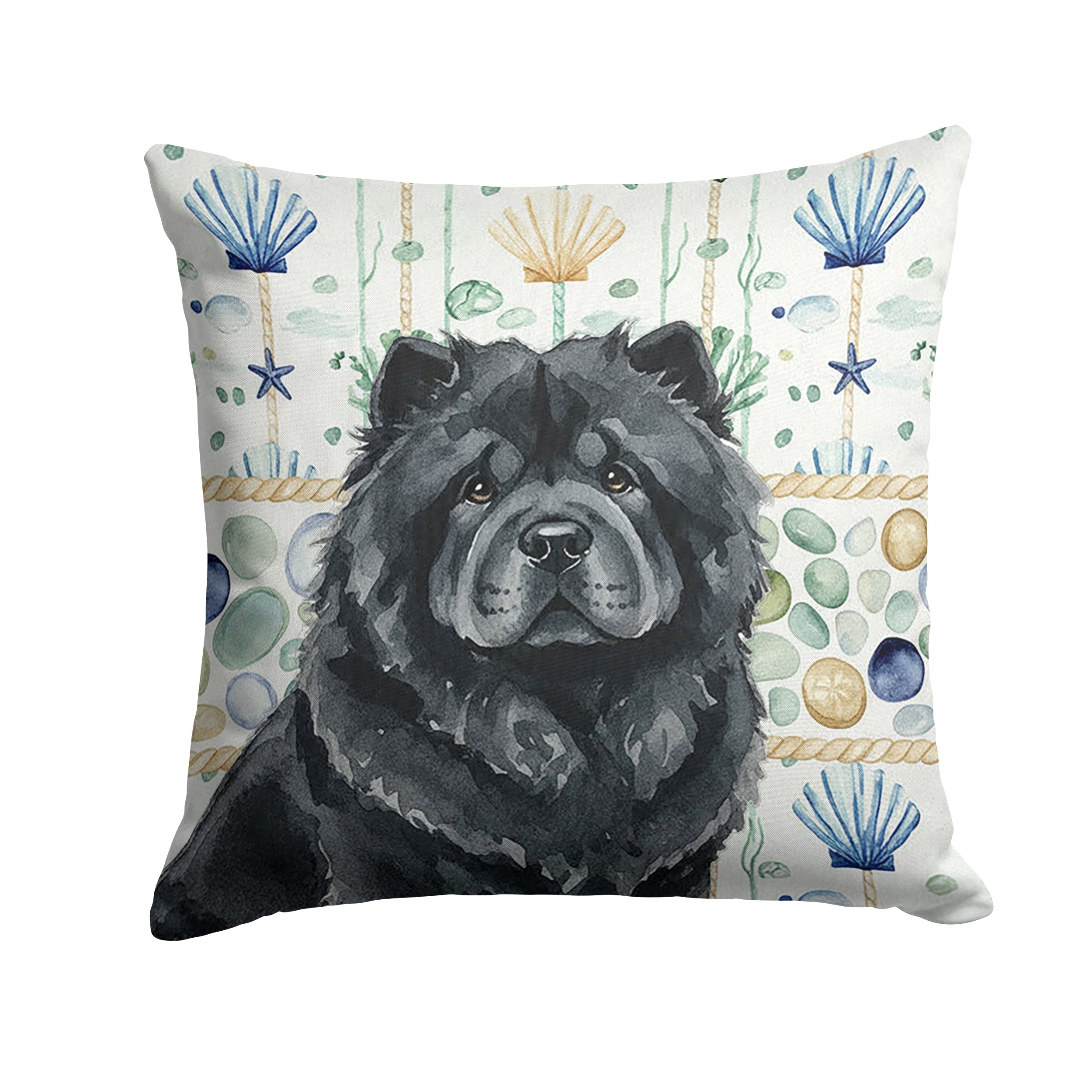 Black Chow Chow Coastal Sea Glass Decorative Throw Pillow 18x18 Indoor Outdoor Accent Cushion, Fabric Cover with Insert for Sofa, Bed, Porch & Living Room