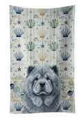 Blue Chow Chow Coastal Sea Glass Kitchen Towel Velour Plush Front and Cotton Loop Back Machine Washable