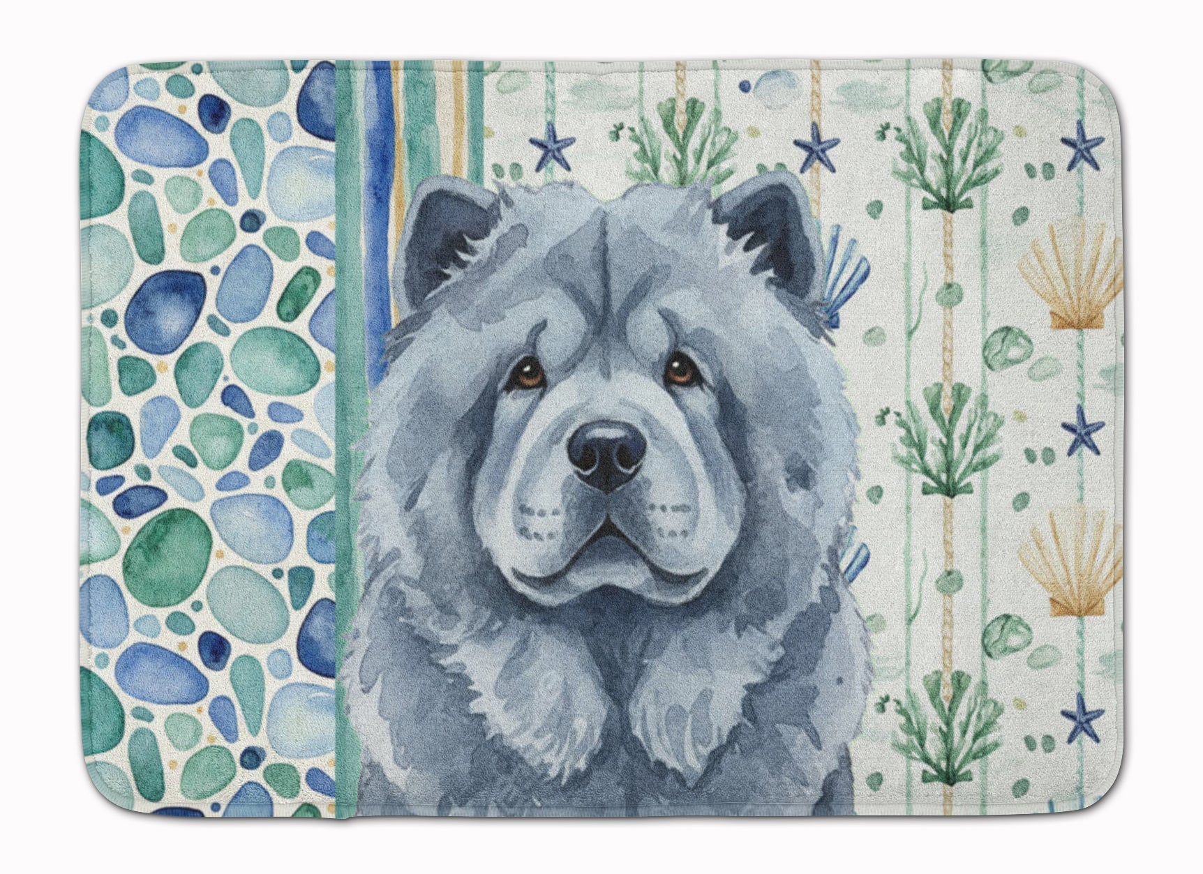 Blue Chow Chow Coastal Sea Glass Memory Foam Kitchen Mat Machine Washable Anti-Fatigue Cushion Comfort Bath or Kitchen Rug