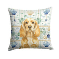 Buff Cocker Spaniel Coastal Sea Glass Decorative Throw Pillow 18x18 Indoor Outdoor Accent Cushion, Fabric Cover with Insert for Sofa, Bed, Porch & Living Room