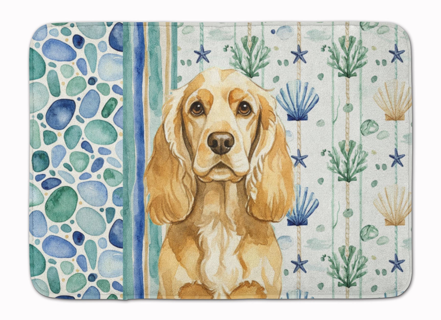 Buff Cocker Spaniel Coastal Sea Glass Memory Foam Kitchen Mat Machine Washable Anti-Fatigue Cushion Comfort Bath or Kitchen Rug