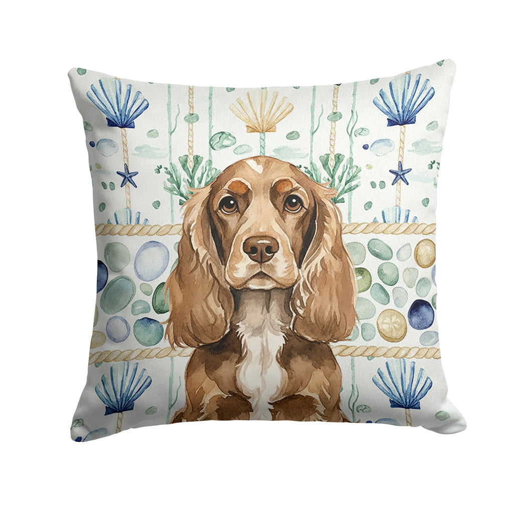 Chocolate Cocker Spaniel Coastal Sea Glass Decorative Throw Pillow 14x14 Indoor Outdoor Accent Cushion, Fabric Cover with Insert for Sofa, Bed, Porch & Living Room