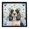 Parti Cocker Spaniel Coastal Sea Glass Framed Metal Print Bathroom, Kitchen, Office, Home Decor Wall Art Ready to Hang, Square, 8X8