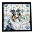 Blue Merle Collie Coastal Sea Glass Framed Metal Print Bathroom, Kitchen, Office, Home Decor Wall Art Ready to Hang, Square, 8X8