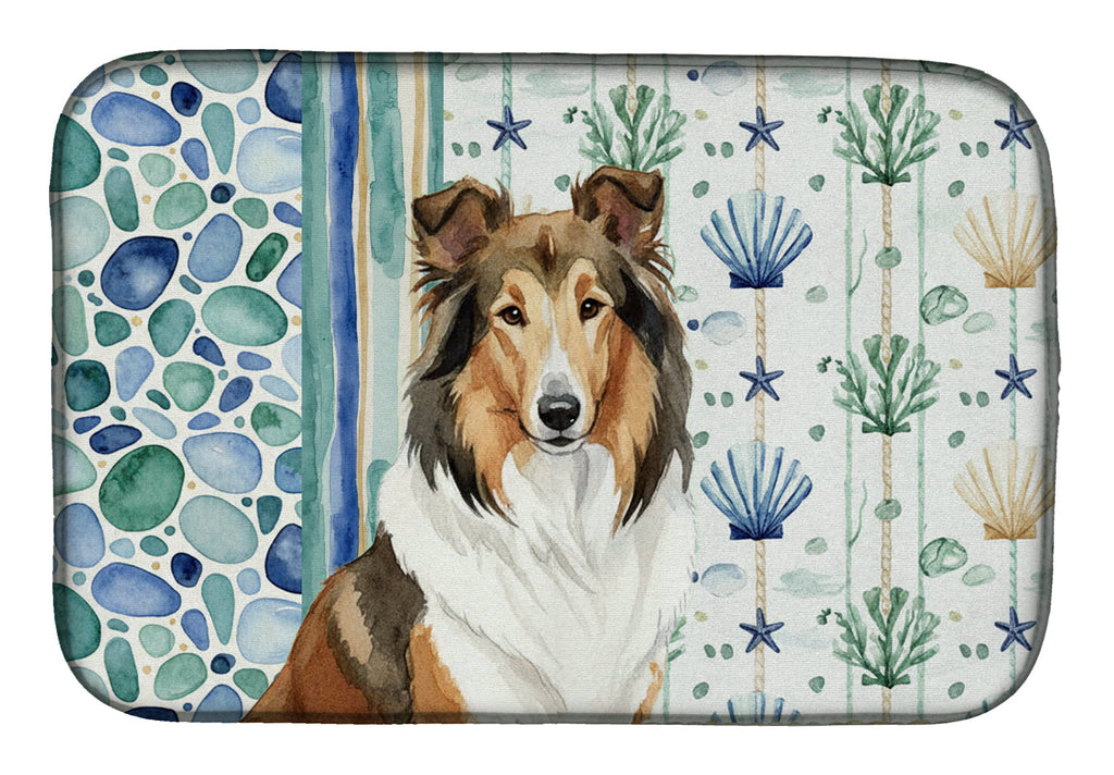 Sable Collie Coastal Sea Glass Dish Drying Mat Absorbent Dish Drying Mat Pad for Kitchen Counter Dish Drainer Mat for Countertop, 14 x 21", Multicolor