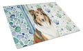 Sable Collie Coastal Sea Glass Cutting Board Tempered Glass Kitchen Cutting Surface, Heat Resistant Chopping, Non-Slip Feet, Food Prep & Serving