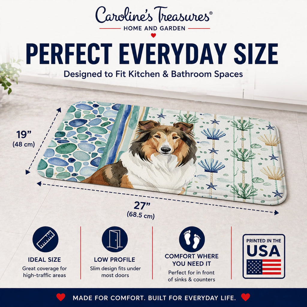 Sable Collie Coastal Sea Glass Memory Foam Kitchen Mat Machine Washable Anti-Fatigue Cushion Comfort Bath or Kitchen Rug
