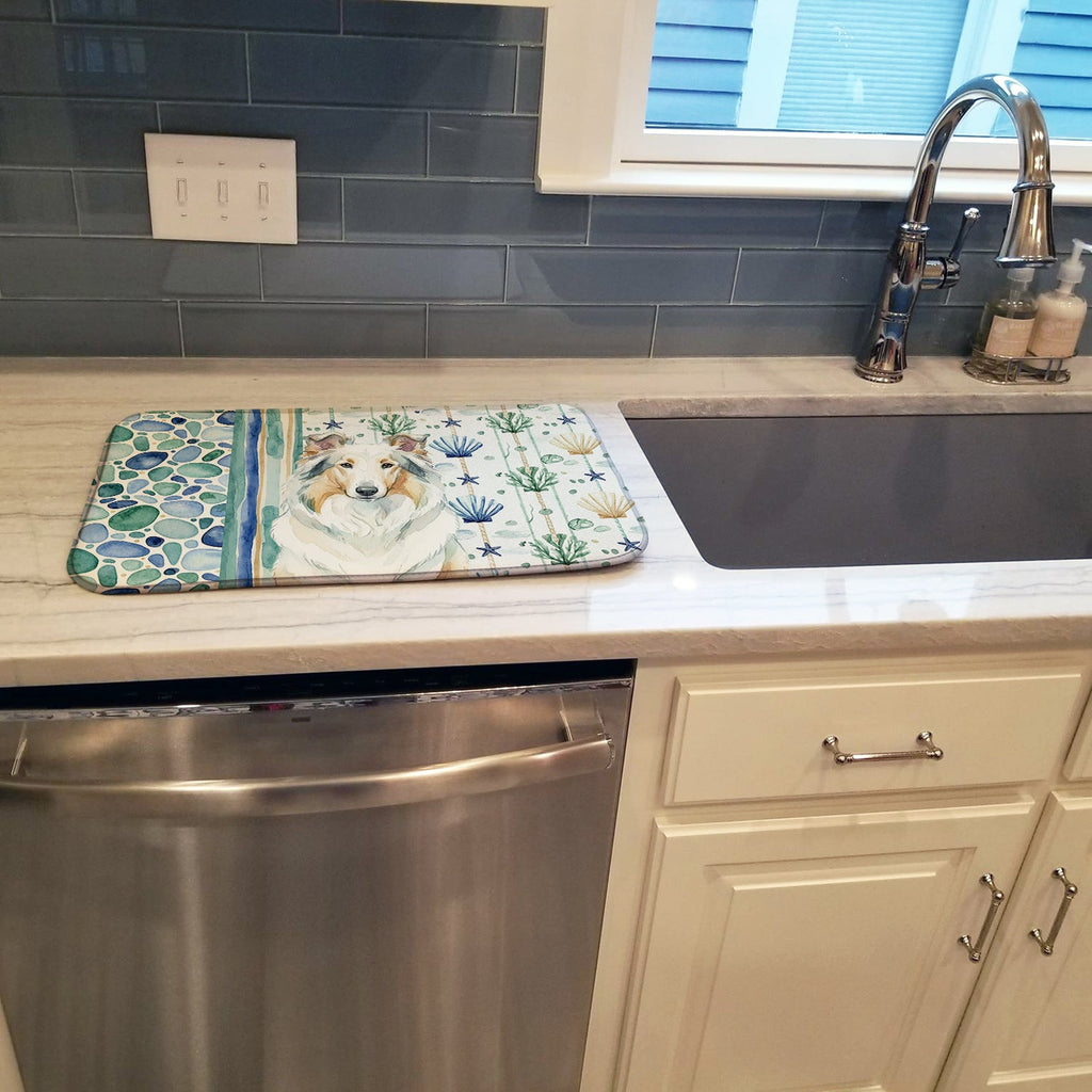 White Collie Coastal Sea Glass Dish Drying Mat Absorbent Dish Drying Mat Pad for Kitchen Counter Dish Drainer Mat for Countertop, 14 x 21", Multicolor