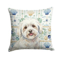 Coton de Tulear Coastal Sea Glass Decorative Throw Pillow 18x18 Indoor Outdoor Accent Cushion, Fabric Cover with Insert for Sofa, Bed, Porch & Living Room