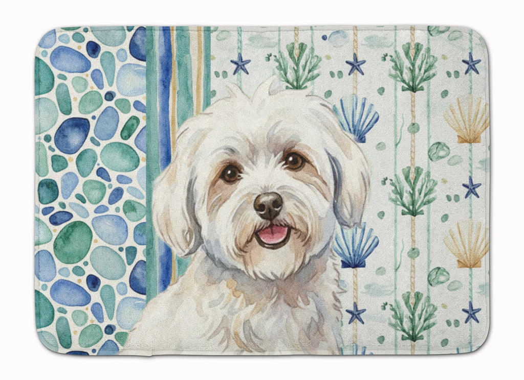 Coton de Tulear Coastal Sea Glass Memory Foam Kitchen Mat Machine Washable Anti-Fatigue Cushion Comfort Bath or Kitchen Rug
