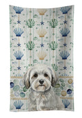 White with Gray Coton de Tulear Coastal Sea Glass Kitchen Towel Velour Plush Front and Cotton Loop Back Machine Washable