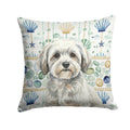 White with Gray Coton de Tulear Coastal Sea Glass Decorative Throw Pillow 18x18 Indoor Outdoor Accent Cushion, Fabric Cover with Insert for Sofa, Bed, Porch & Living Room