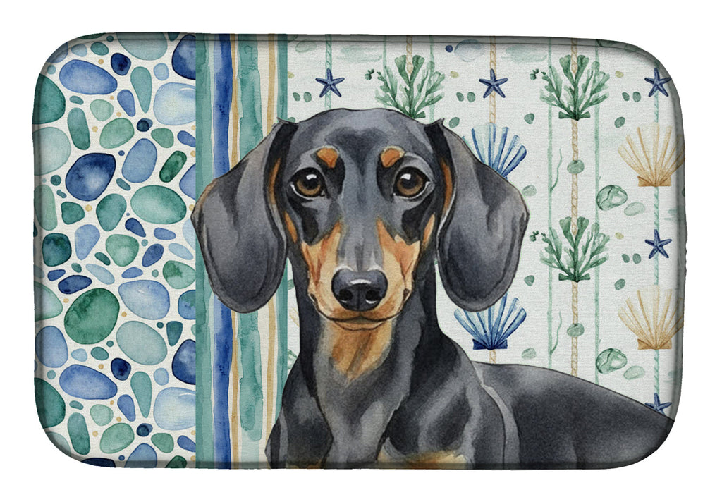 Black and Tan Dachshund Coastal Sea Glass Dish Drying Mat Absorbent Dish Drying Mat Pad for Kitchen Counter Dish Drainer Mat for Countertop, 14 x 21", Multicolor